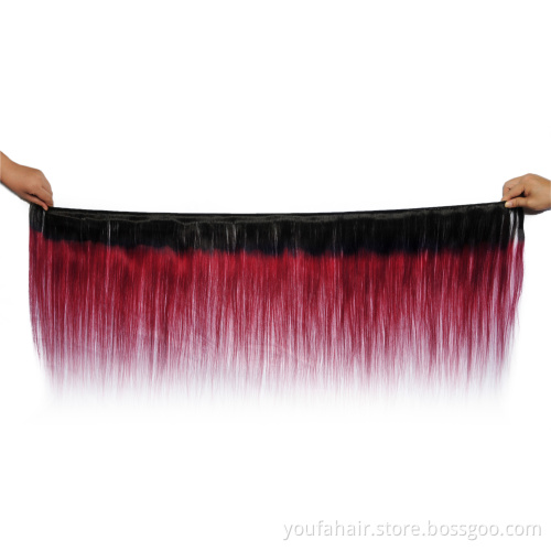 Free Sample Brazilian Human Hair Ombre Color 1b/burg Wine Red Burgundy Hair Bundles Virgin Raw Cuticle Aligned Hair with Closure